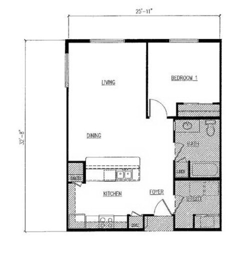 1BR/1BA floor plan